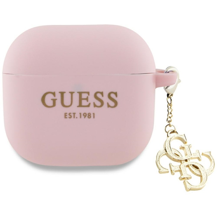 Carcasa Guess Silicone 4G Charm compatibila cu Apple AirPods 4, Roz