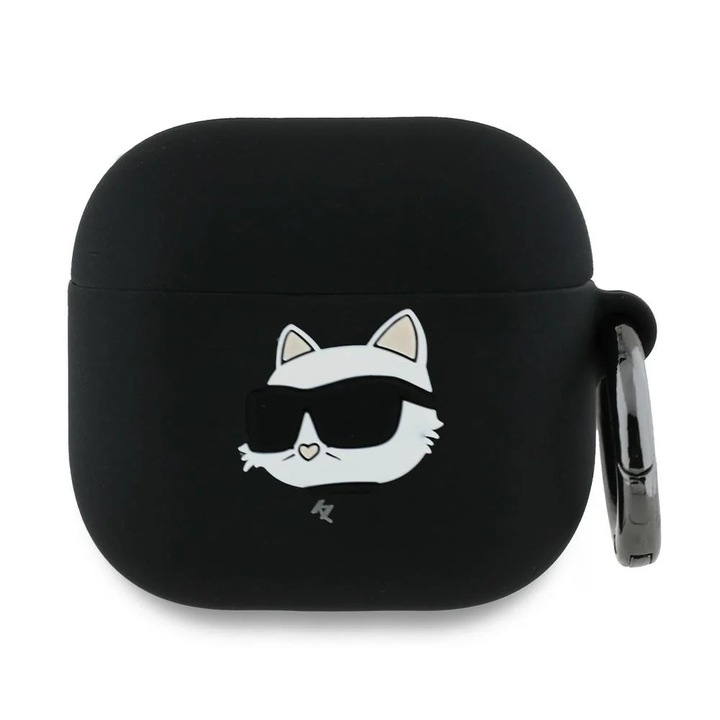 Carcasa Silicone Karl Lagerfeld KLA4RUNIKK, Logo 3D Choupette, compatibila cu AirPods 4, Negru