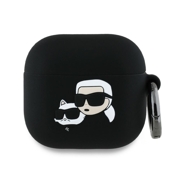 Калъф за Apple Airpods 4 - Karl Lagerfeld Silicone Karlandchaupette Head 3D - Черен