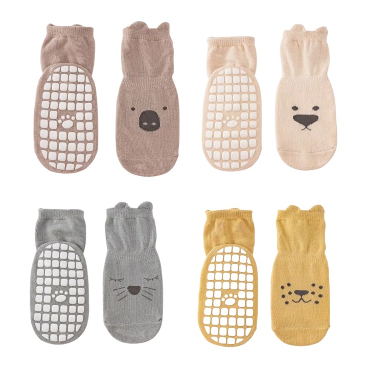 4 pár csúszásmentes gyerekzokni készlet, Wegner, pamut, trendi színek, állatmintás, 24-26 EU