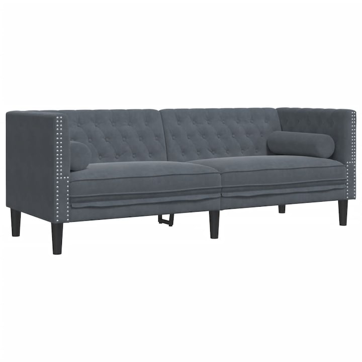VidaXL 3 személyes sötétszürke bársony Chesterfield kanapé párnákkal 372694