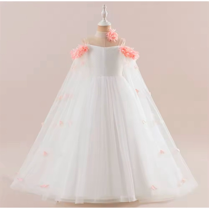 Rochie pentru copii, lungime la podea, tul, Alb