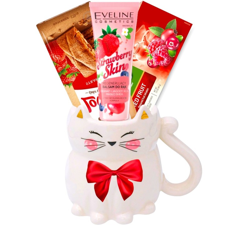 Cadou Girly Surprise CADOURI RAFINATE – Cana Pisica, Dulciuri, Ceai, Crema de Maini, Ambalaj Festiv, Perfect pentru Adolescente si Tinere