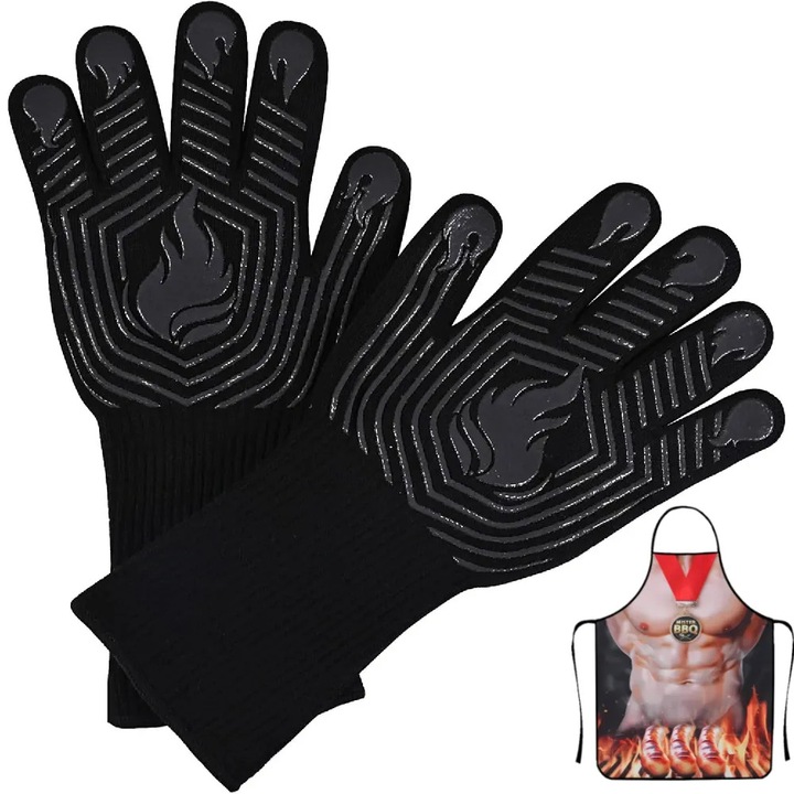 Wisolt konyhai kesztyű, hőálló, csúszásmentes kialakítással, grillrácsos készlet, fekete