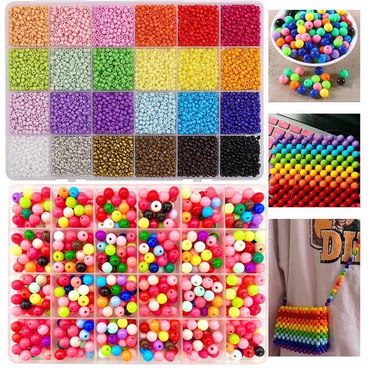 Set de bratari din margele de sticla, 48 culori, 8700 margele 3mm, accesorii pandantiv pentru coliere, DIY