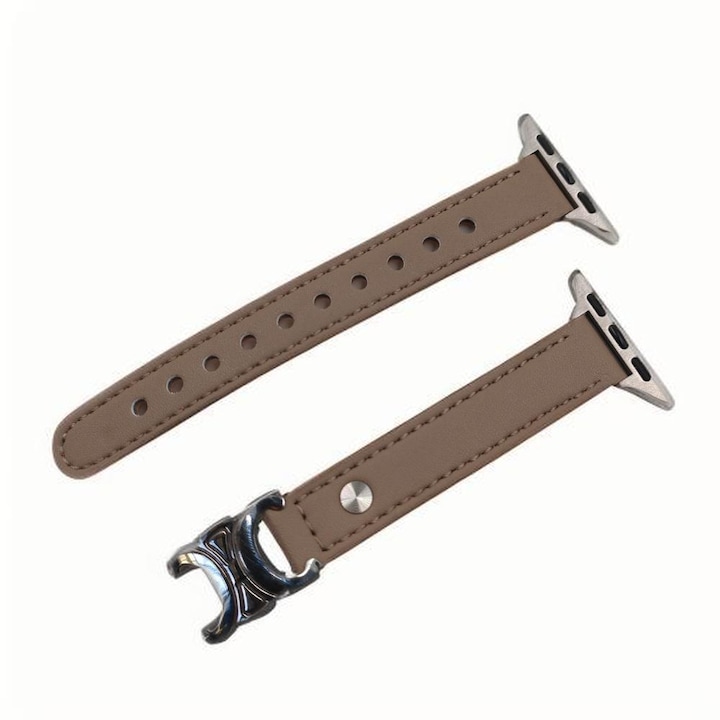 Curea din piele naturala pentru Apple Watch, Handodo, design slim, gri, 40x41mm, set cu cutie de prezentare