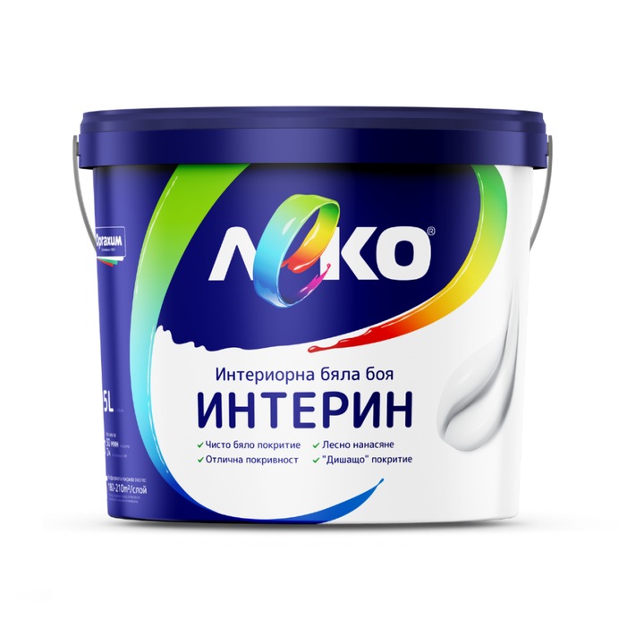 Интериорна боя Леко, За стени и тавани, Мат покрите, 3Л, Бял