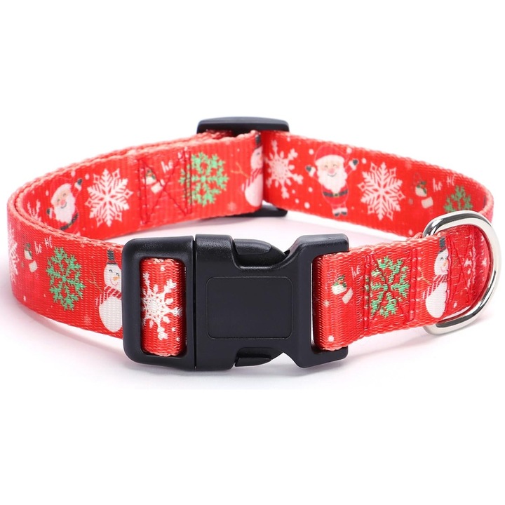 Zgarda pentru caini cu tema de Craciun, EJANBO, cu fundita detasabila, model fulgi de zapada, ajustabil, M