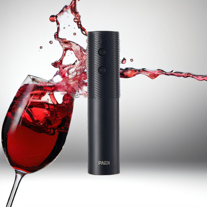Tirbuson electric pentru dopuri，Deschizator de sticle de vin electric, alimentat cu baterii reutilizabile, pentru iubitorii de vin, Cadou, Petrecere in bucatarie, TIP-C, negru