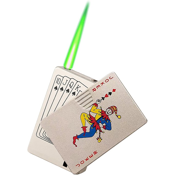 Bricheta cu flacara verde, design carti de joc, Jet Flame, rezistenta la vant, reutilizabila, Joker