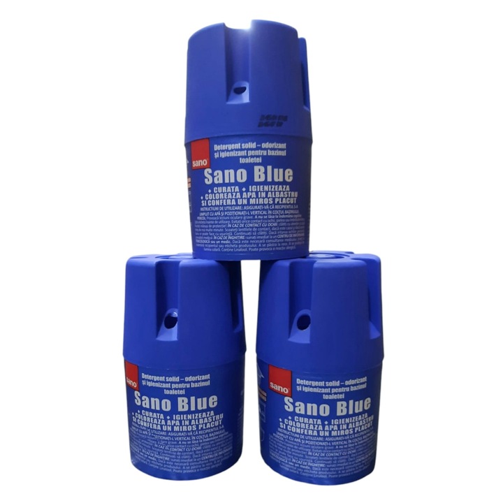 3 db Sano szilárd légfrissítő készlet WC-tartályhoz, kék, 150g