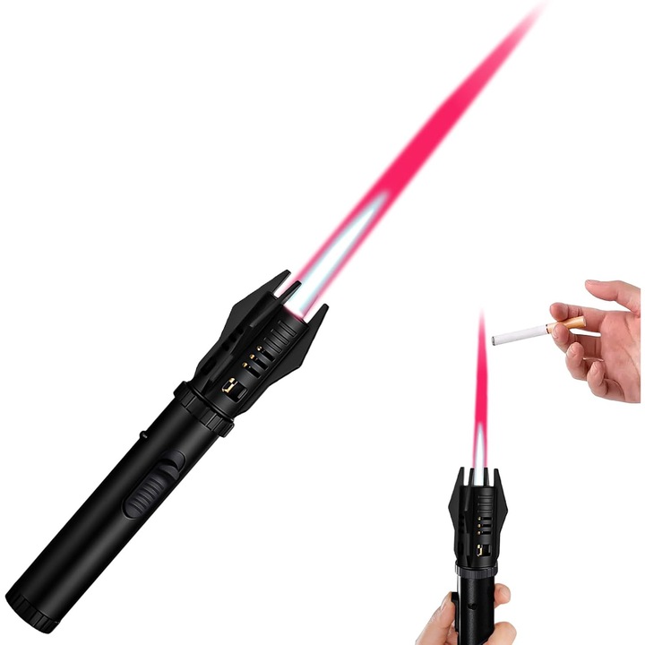 Bricheta Jet Flacara 1300°C KuviKoo™ - Rezistenta la Vant, Reincarcabila, 360° Rotativa, Aliaj Zinc/ABS, Pentru Gratar/Semineu/Artificii, Fara Gaz (Inclusa in Set)