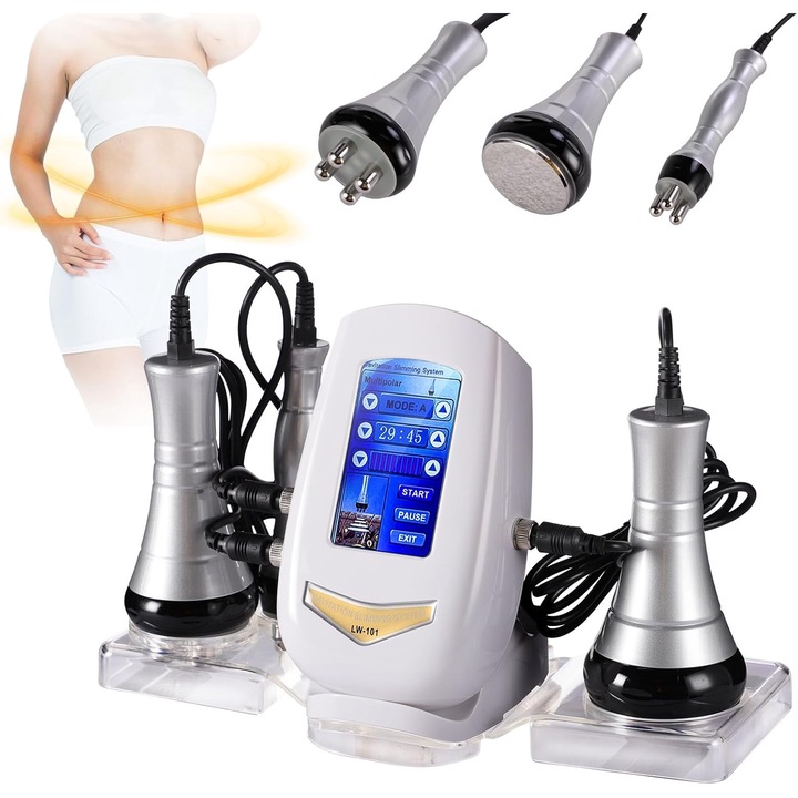 Професионален многофункционален уред 3 в 1 за отслабване, оформяне на тялото и премахване на целулит - ултразвук, RF радиочестота, кавитация, лифтинг и тонизиране, 4,3 инча LCD
