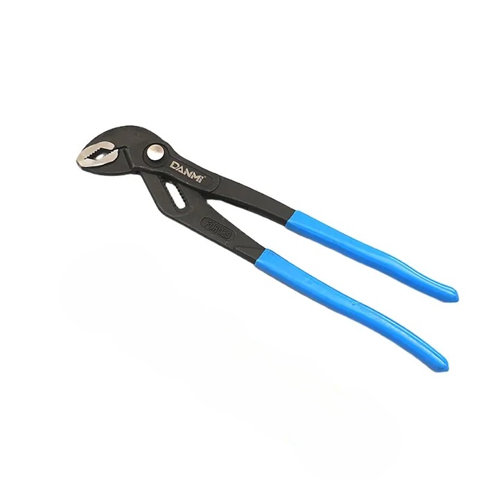 Állítható csőfogó hajlított pofákkal, fogazott fogófelülettel és gumiborítású fogantyúkkal, 250 mm DANMI 101525