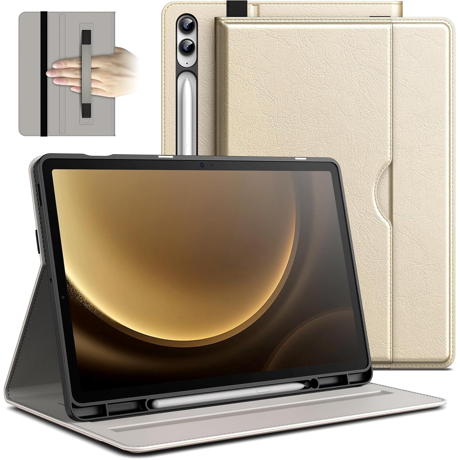 Husa tableta JETech, Compatibil cu Samsung Galaxy Tab S9 FE+ 12.4 inch, Suport pentru S Pen, Poliuretan, Bej