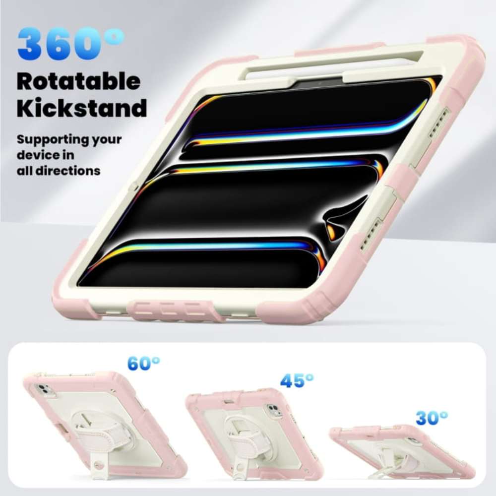Husa pentru iPad Pro 11" (2018/2020/2021), roz, cu suport rotativ si curea de umar