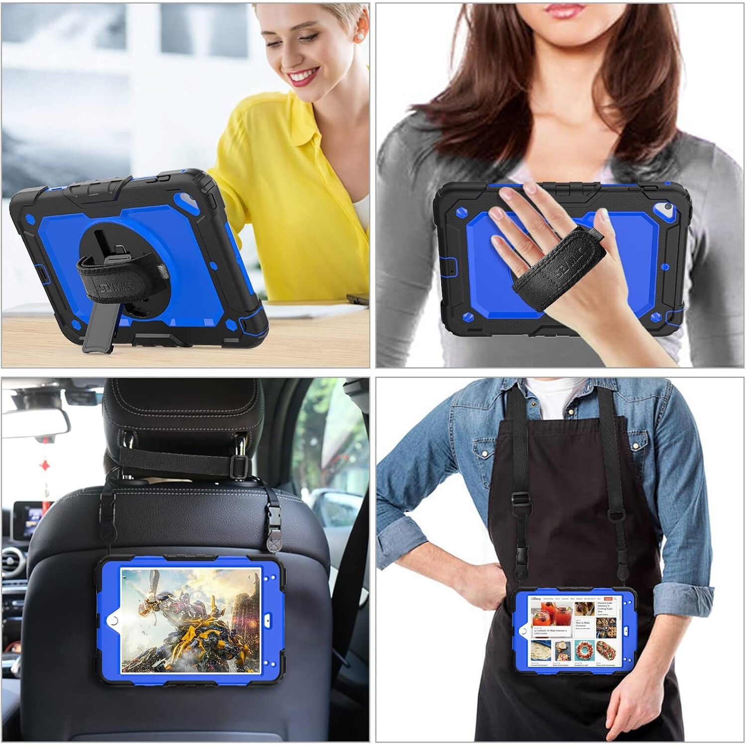 Husa pentru tableta Samsung Galaxy Tab A 8.0", cu suport rotativ 360°, albastru, set cu curea pe umar