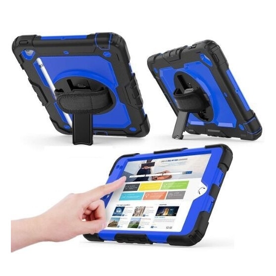 Husa pentru tableta Samsung Galaxy Tab A 8.0", cu suport rotativ 360°, albastru, set cu curea pe umar