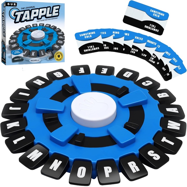 Joc interactiv pentru copii, MzcrJosv ®, Tapple, joc rapid de familie pentru dezvoltarea vocabularului, atentie si creativitate, potrivit sub 14 ani, albastru si negru, 26.50 X 5 X 26.50 CM