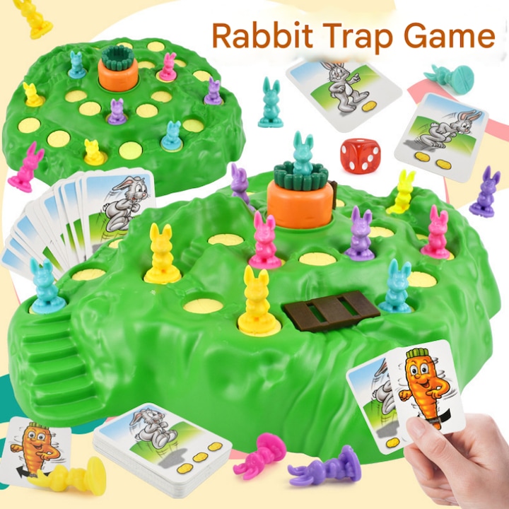 Joc interactiv si educativ pentru copii, MzcrJosv ®, jucarie de inteligenta, Traseul Iepurasului, dezvoltare abilitati cognitive si sociale, masa familie, 19cm*19cm*6.5cm, verde