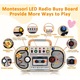 Jucarie educativa Montessori, MzcrJosv ®, Busy Board din lemn pentru copii, Panou interactiv cu circuit electric, butoane, inregistrare vocala si LED-uri, Dezvoltare abilitati practice si cognitive, 29*17.8*4.7cm, Multicolor