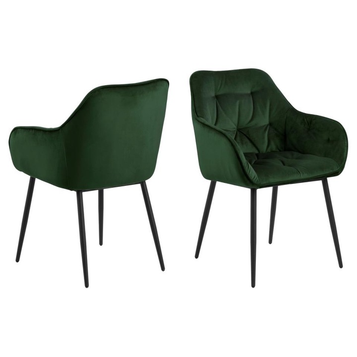 Scaun de dining din catifea verde cu picioare negre Brooke