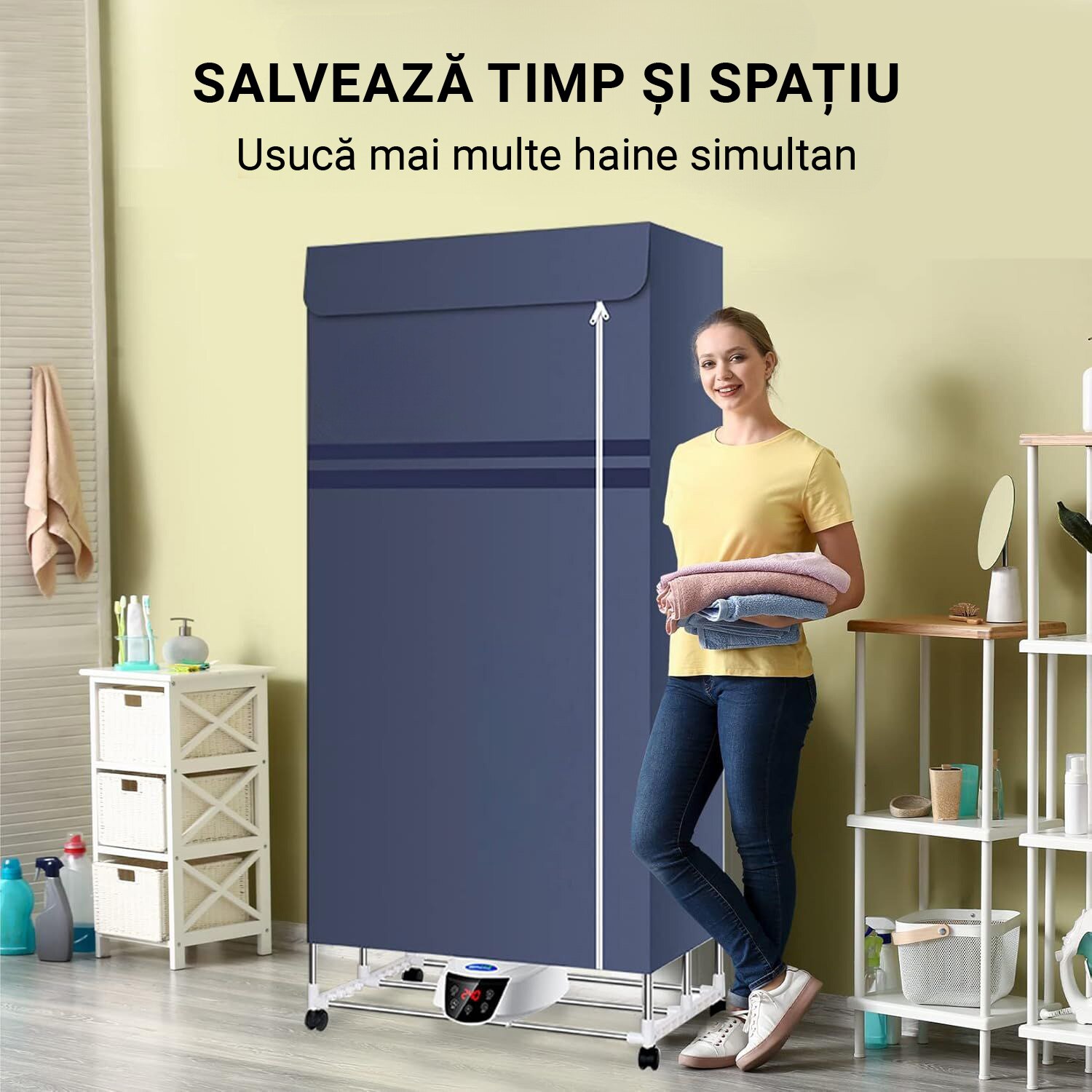 Uscator de rufe cu sterilizare UV, pliabil, portabil, aer cald ...