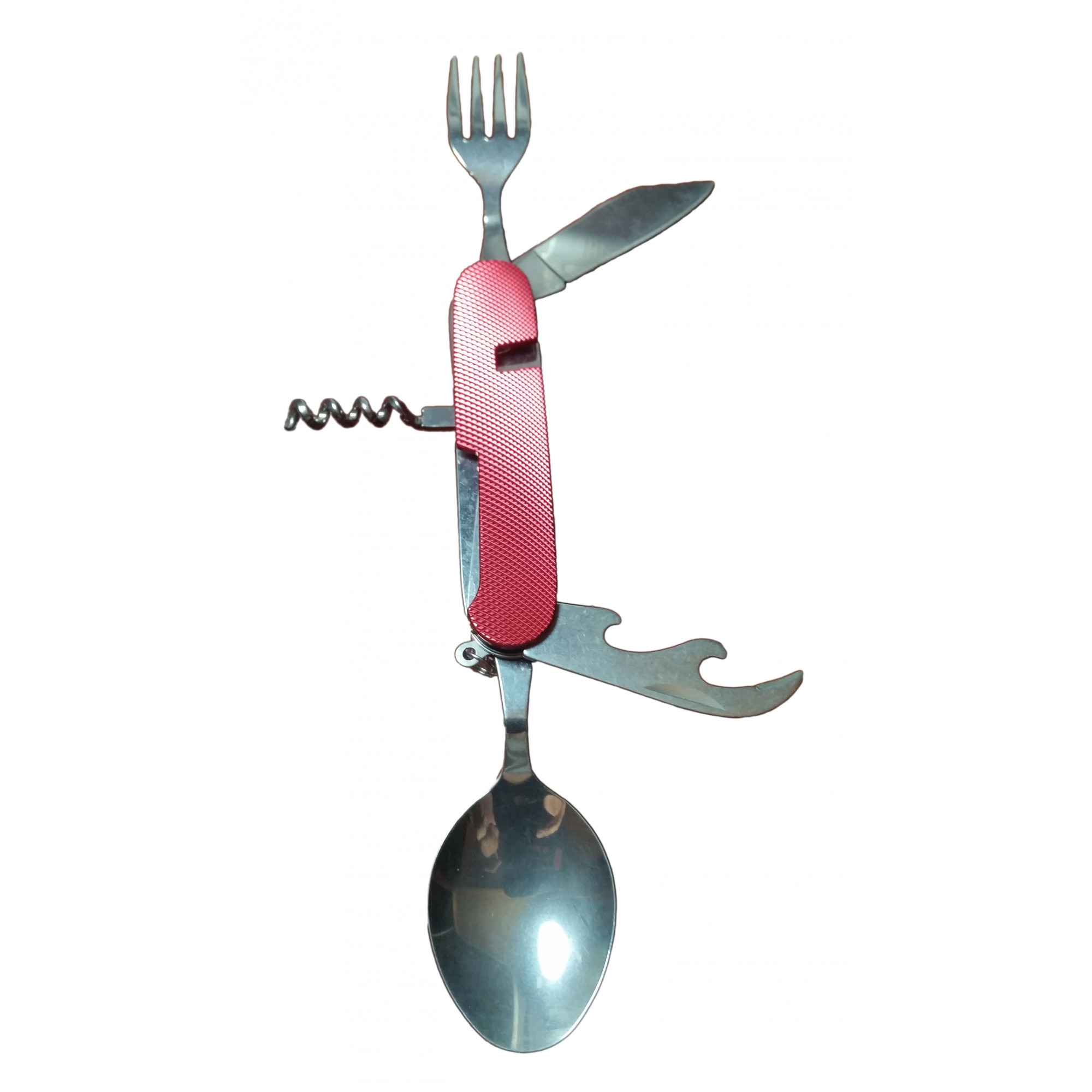 Briceag multifunctional albastru cu 5 functii cutit furculita lingura desfacator capace detasabil