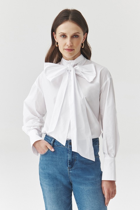 Tatuum, Camasa cu funda supradimensionata pe guler, Alb optic, XL