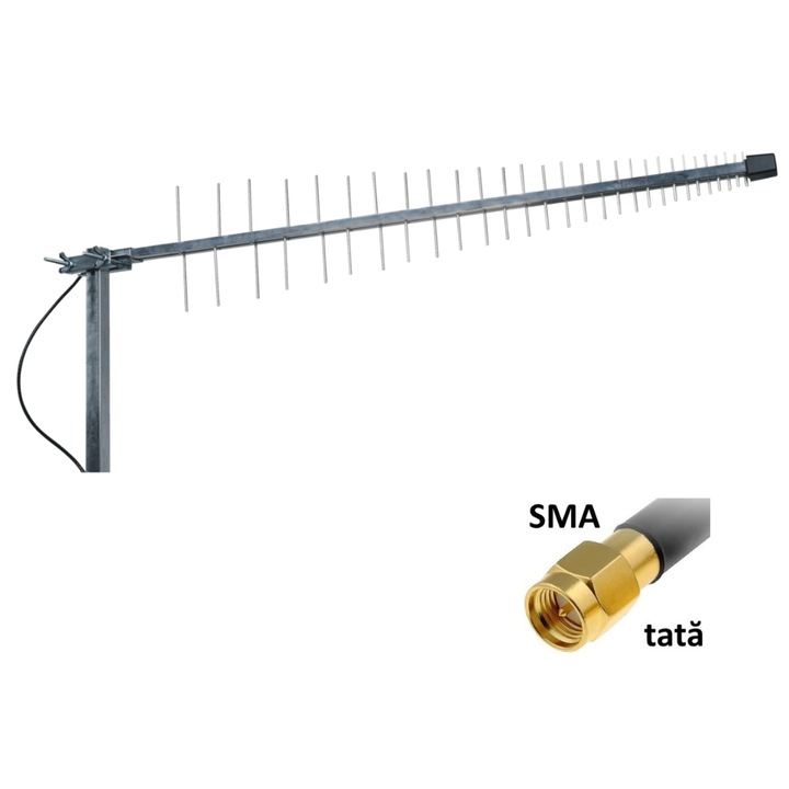 Antena profesionala Yagi 5G/4G, wide band 700-3800Mhz, castig 11dBi, cablu 10m, ideala zone rurale