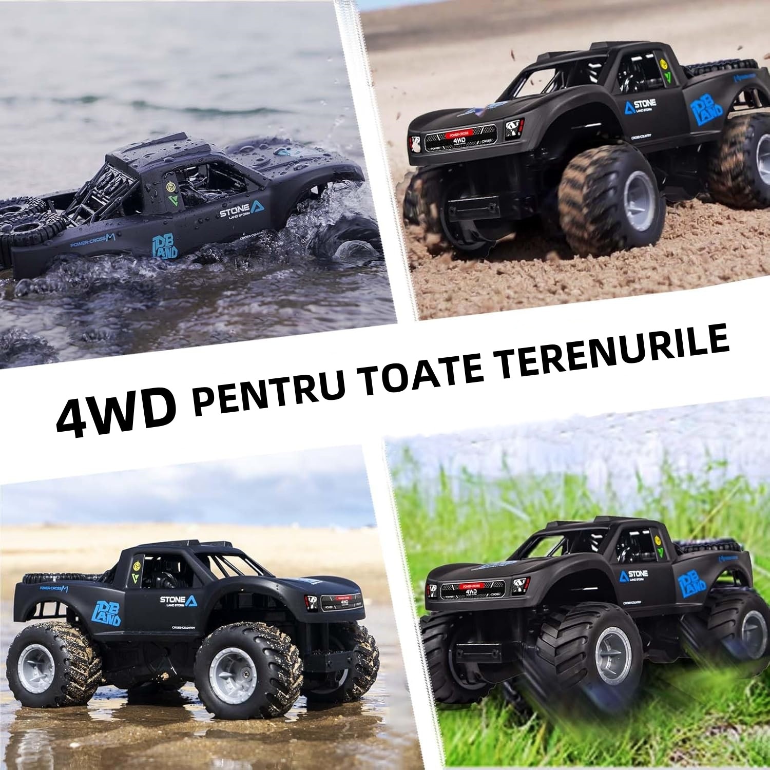 Masina RC Monster Truck 1:16, 4WD, Impermeabila, KuviKoo