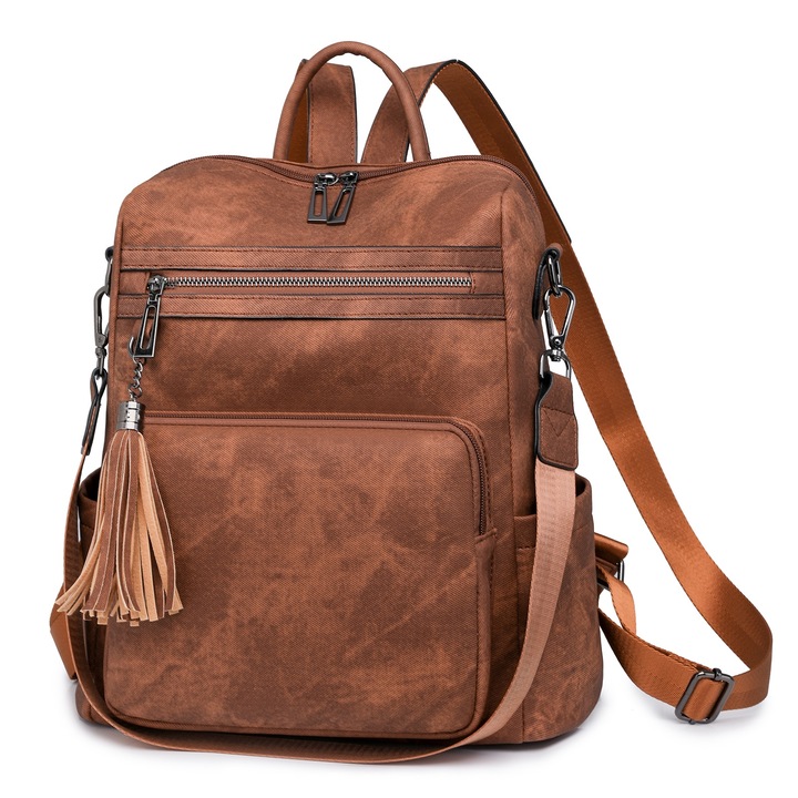 Дамска чанта през рамо с голям капацитет, кожена чанта, цвят шоколад