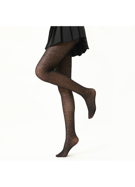 Ciorap plasa, Leopard Print, Negru, One Size INTL