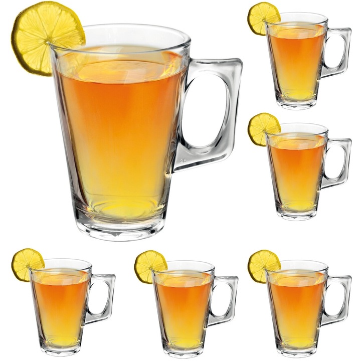 Set 6 pahare LUXITO din sticla, 225ml, 11cm, pentru cafea si ceai