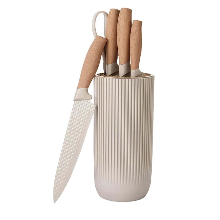 Set de 6 cutite de bucatarie, justup, inox, non-aderent, cu suport universal