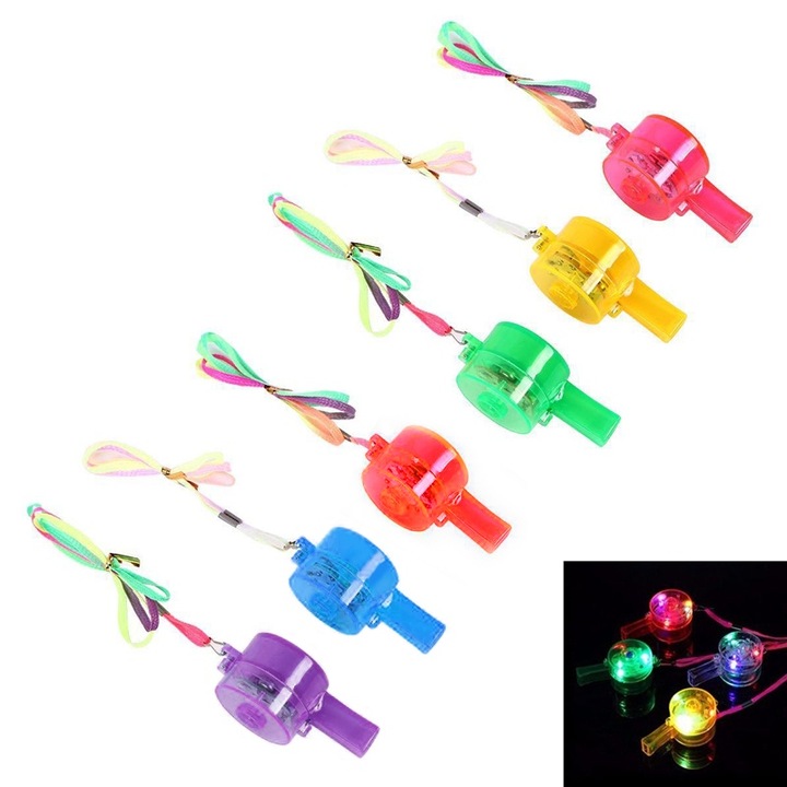 Комплект Свирка, LED играчки, светеща огърлица, инструменти за нощно бягане/нощно колоездене, светеща декорация, парти играчки 6 бр.