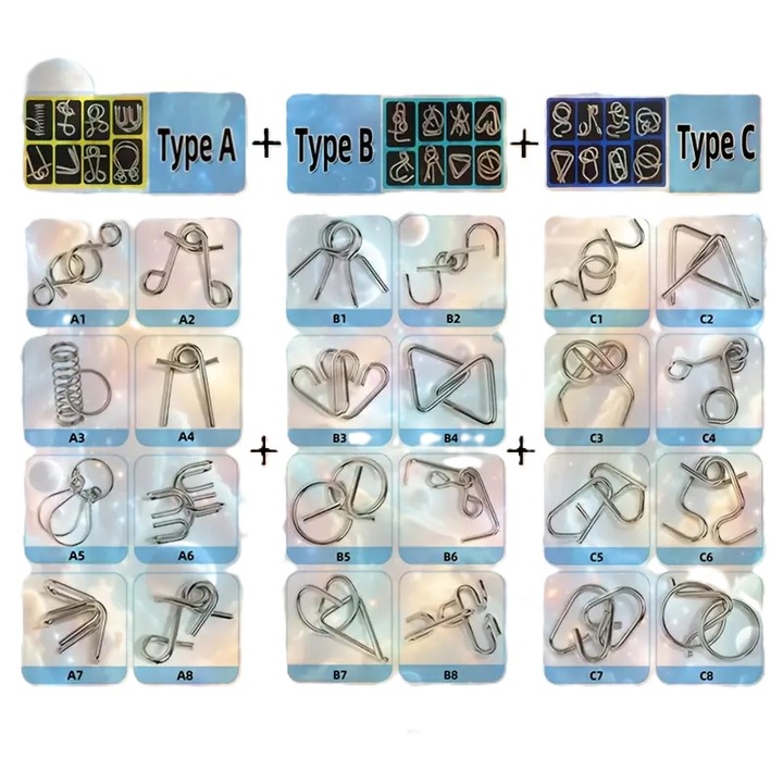 Logikai játékkészlet, Active Minds fém ördöglakat fejtörő - 24 logikai játék, különböző nehézségi szintek, oktatási, tartós kialakítás, tökéletes kreatív elmék számára, IQ teszt, 24 darab