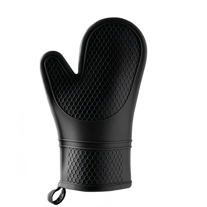 2 db szilikon konyhai kesztyű készlet, hő- és foltálló, vízálló, rugalmas, fekete