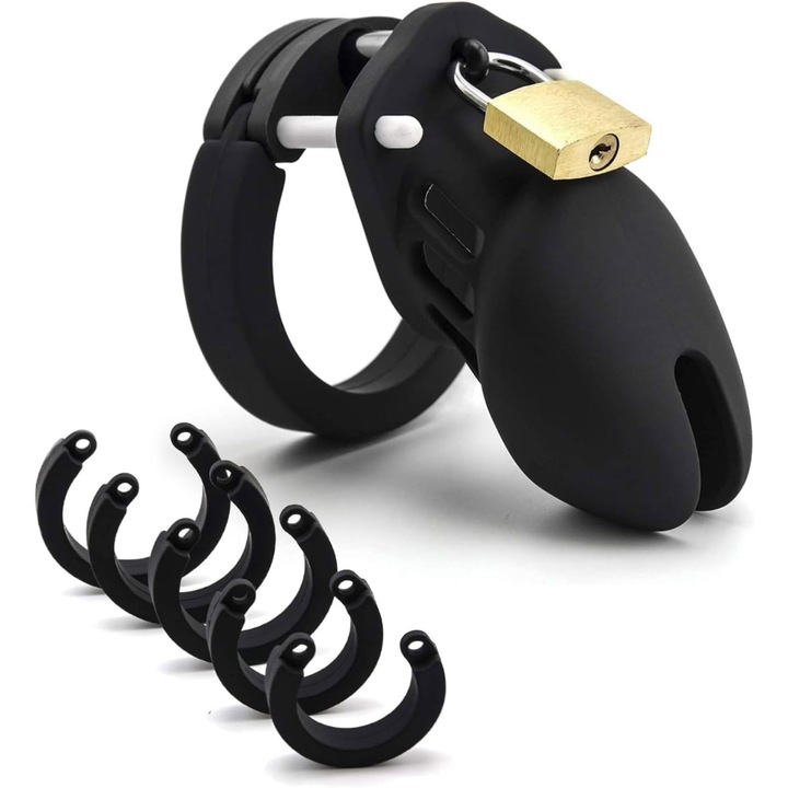 Cusca de castitate Cusca de penis pentru barbati, Dispozitiv mare de cusca de castitate pentru jucarii sexuale pentru barbati adulti Exercitiu de penis Dispozitiv de castitate respirabil (negru)