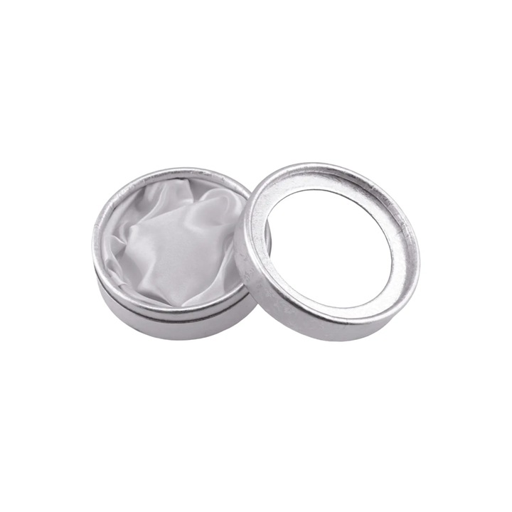 Cutie pentru brosa, inel, rotunda, argintie cu model 85mm