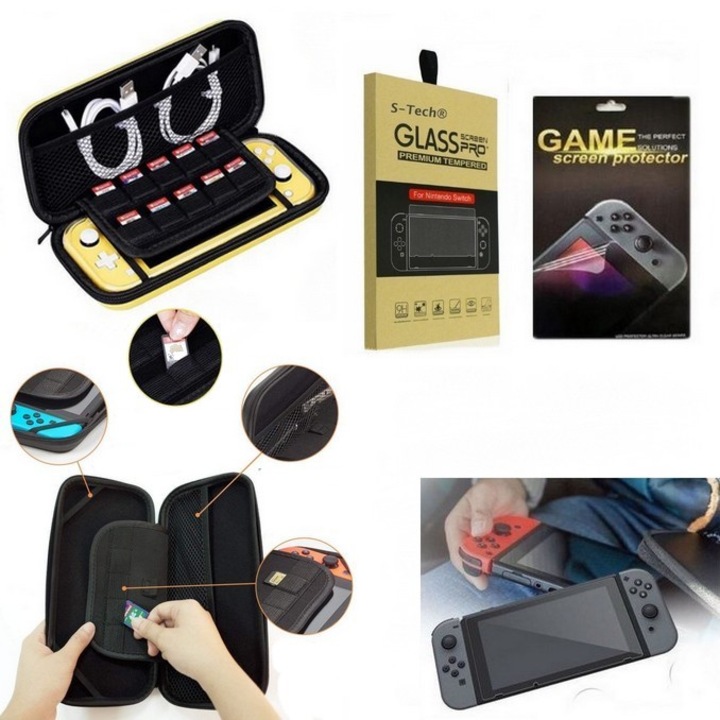 Set SkyTechs® husa pentru consola Nintendo Switch cu 2 folii protectie 1x Sticla securizata H9 si 1x Screen Protective Filter