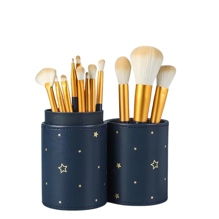 12 részes sminkecset készlet, kék, szemhéjfestékhez, kontúrozáshoz, szépségpúder, 20 cm-es