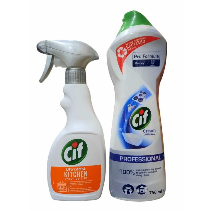Crema Suprafete Cif Cream Professional Original, 750 ml, Cif Ultrafast spray pentru Bucatarie, 500ml