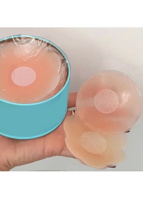 Комплект от 6 лепенки за зърна, с кутия за съхранение, съдържа 3 чифта кръгли възглавнички и 3 чифта цветя, един размер, силикон