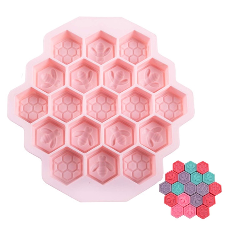 Forma pentru gheata Rqiurpn, silicon, nectar, 19 sfere de gheata, 17.5x17.2x1.5cm, roz