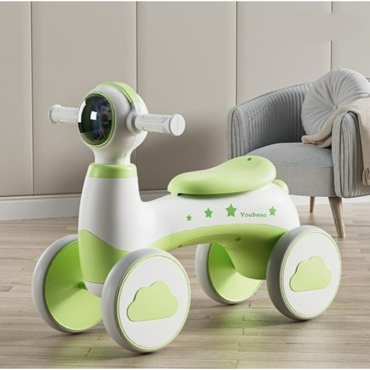 Masinuta fara pedale pentru copii Mixbo, cu 4 roti, plastic rezistent, Astronaut, 1.5 ani +, verde