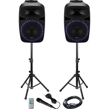 Set boxe sonorizare active 2X15 inch 2X500 W USB/SD/BT, 2 stative, microfon Set boxe sonorizare active 2X15 inch 2X500 W USB/SD/BT, 2 stative, microfon