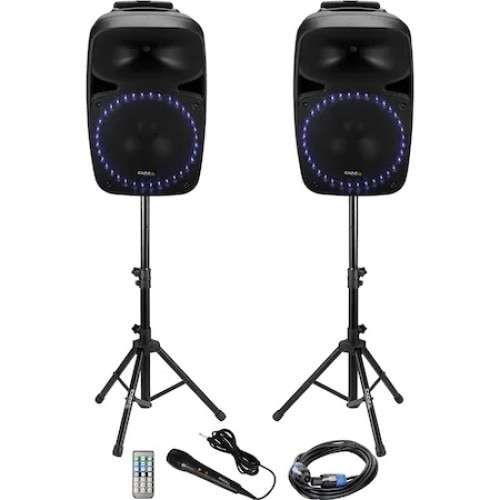 Set boxe sonorizare active 2X15 inch 2X500 W USB/SD/BT, 2 stative, microfon