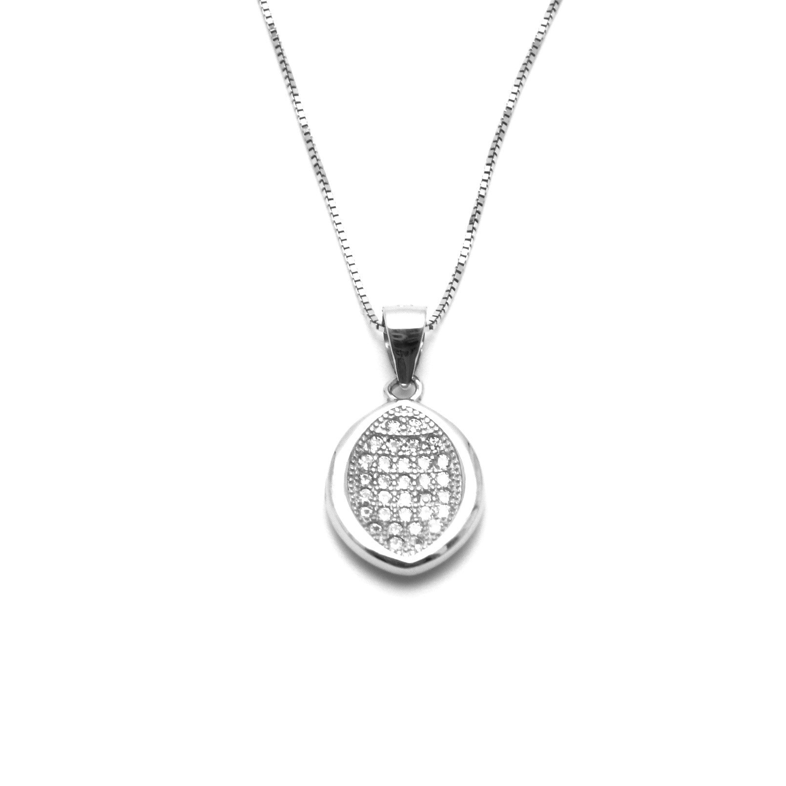 Colier argint rodiat Luxor Gioielli pandant oval placat cu zirconii albe 14P1A18