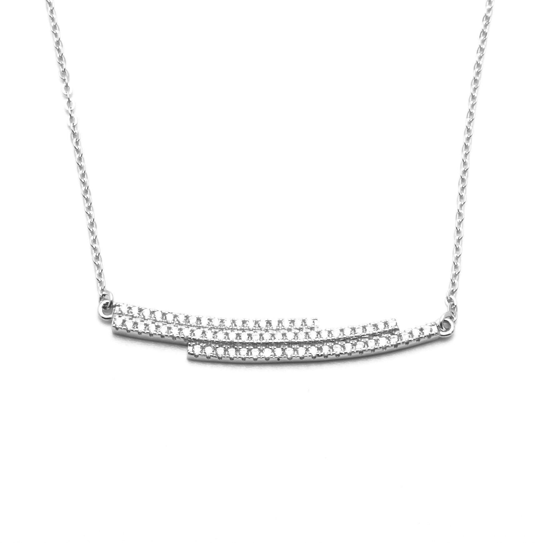 Colier argint rodiat Luxor Gioielli pandant in forma de bare curbe placate cu zirconii albe